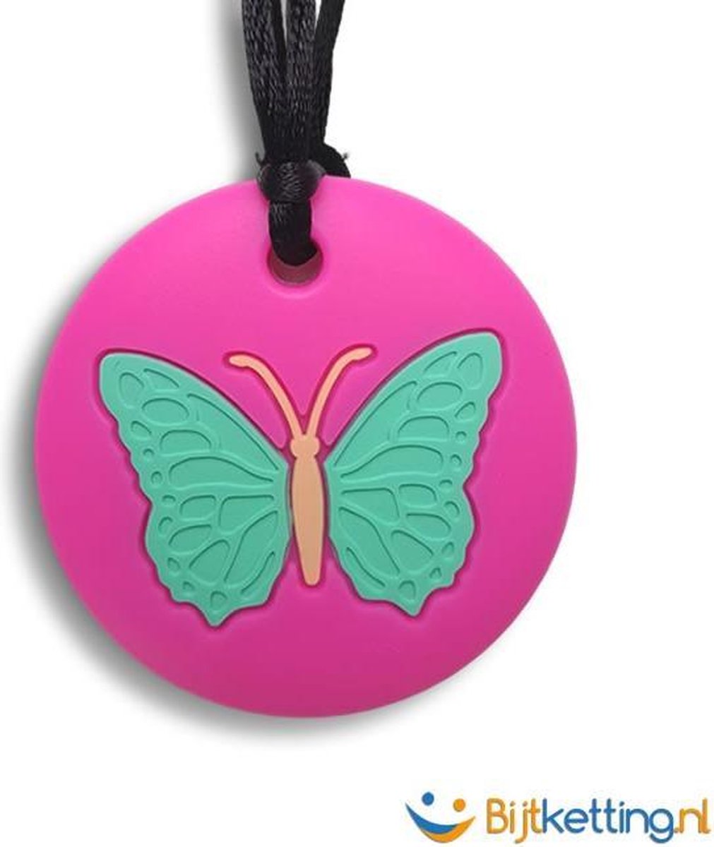 Bijtketting kauwketting | Vlinder Disk | Roze-Mint